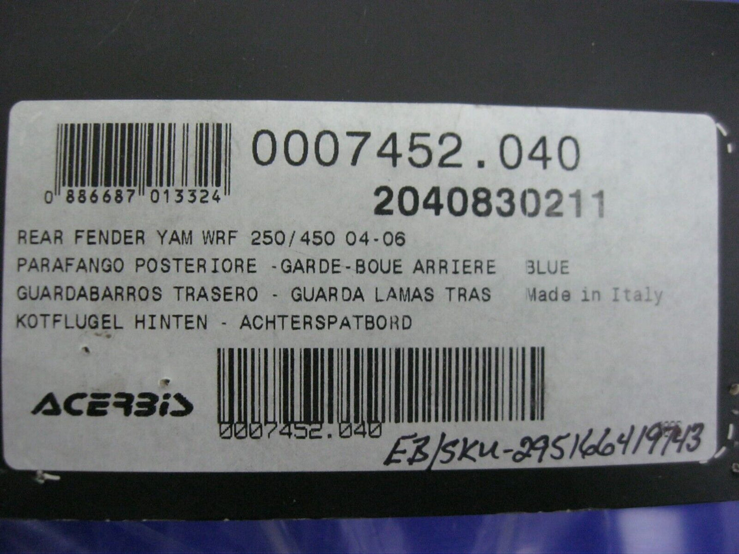 Acerbis - Rear Fender, Blue - 2040830211