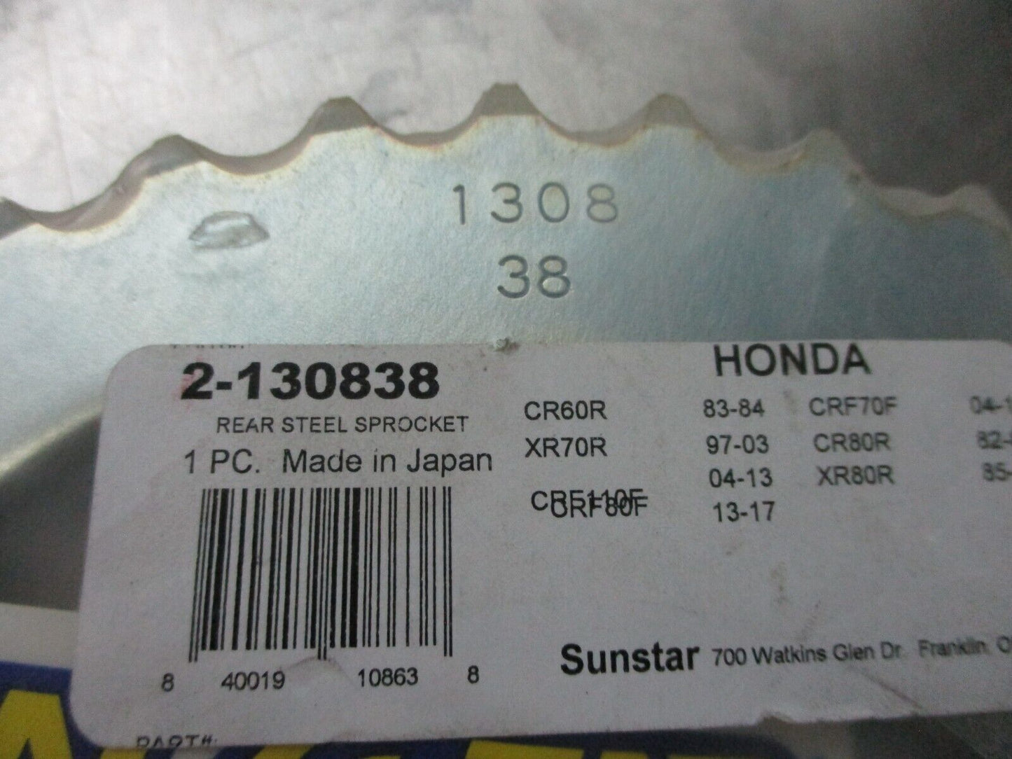 Sunstar - 2-130838 - Steel Rear Sprocket, 38T