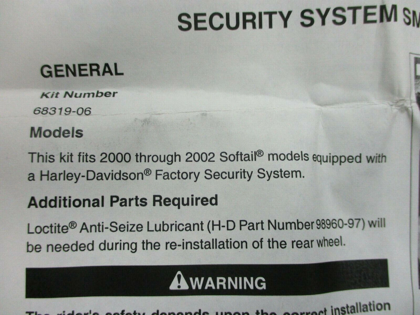 Harley Davidson OEM Softail Security System Smart Siren II Kit 00-02 68319-06