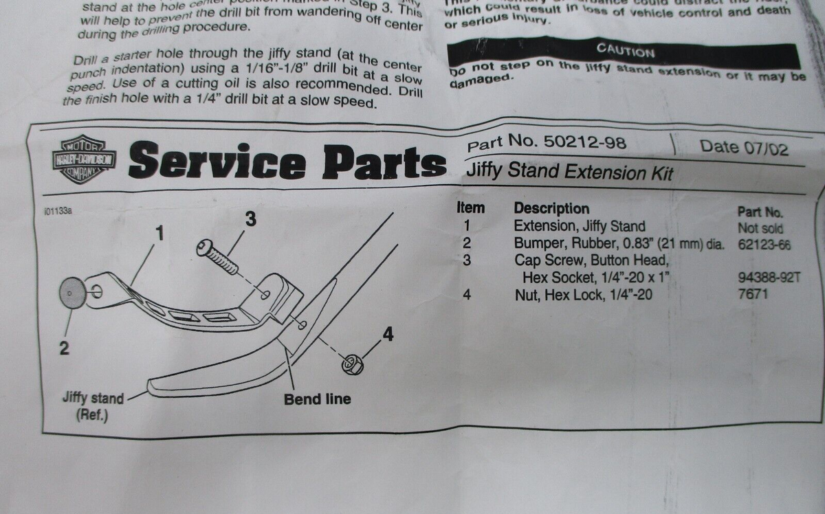 Harley-Davidson Sportster Jiffy Stand Extension Kit 50212-98