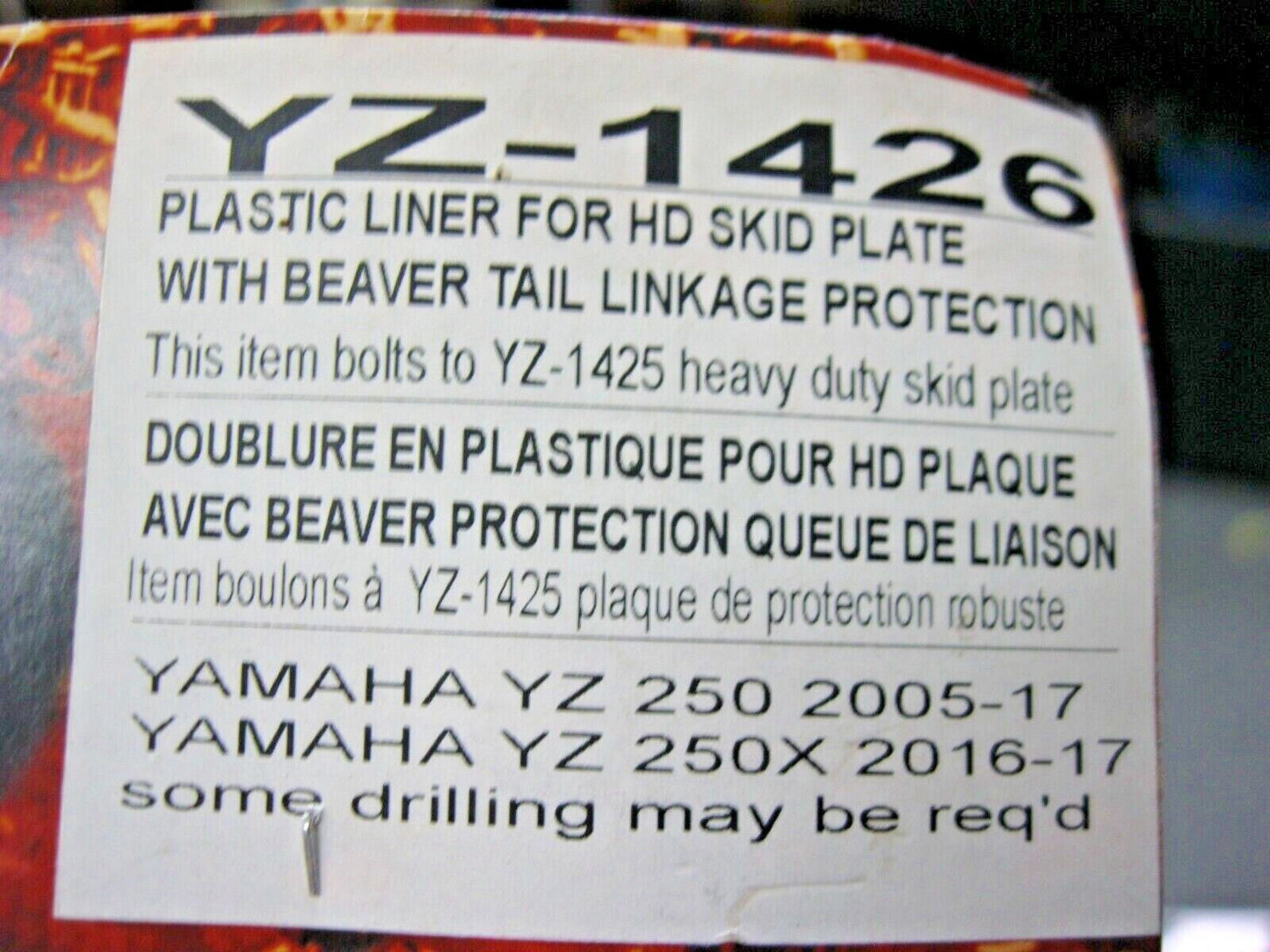 Emperor Racing Yamaha Plastic Skid Plate Liner 05-17 YZ250 16-17 YZ250X YZ-1426
