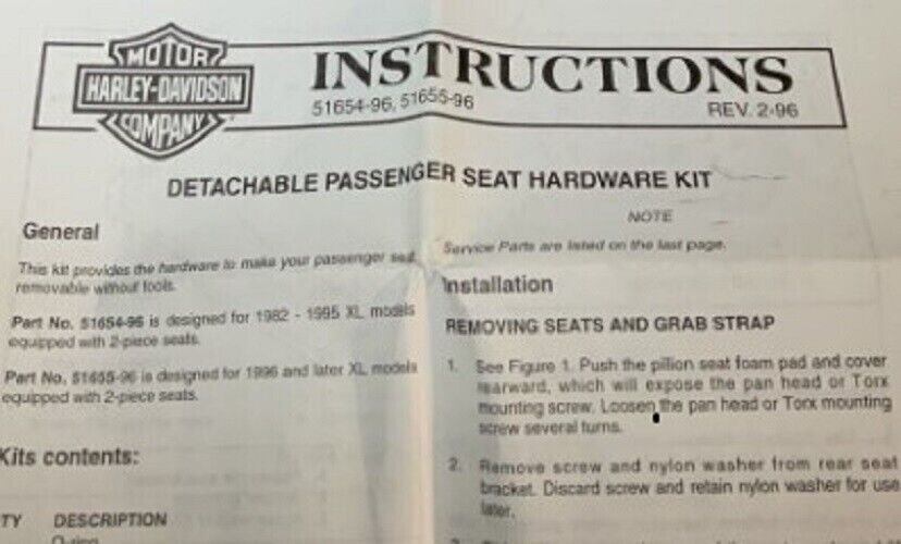 Harley-Davidson OEM 1982-95 XL Detachable Pillion Hardware Kit 51654-96
