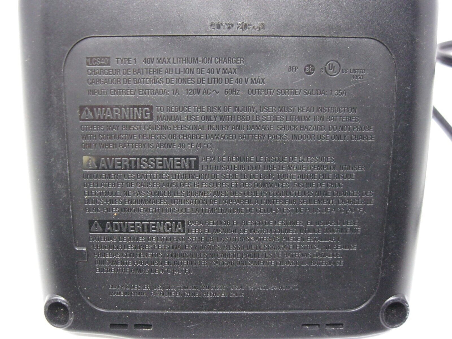 Black and Decker OEM 40V Max Charger UNTESTED