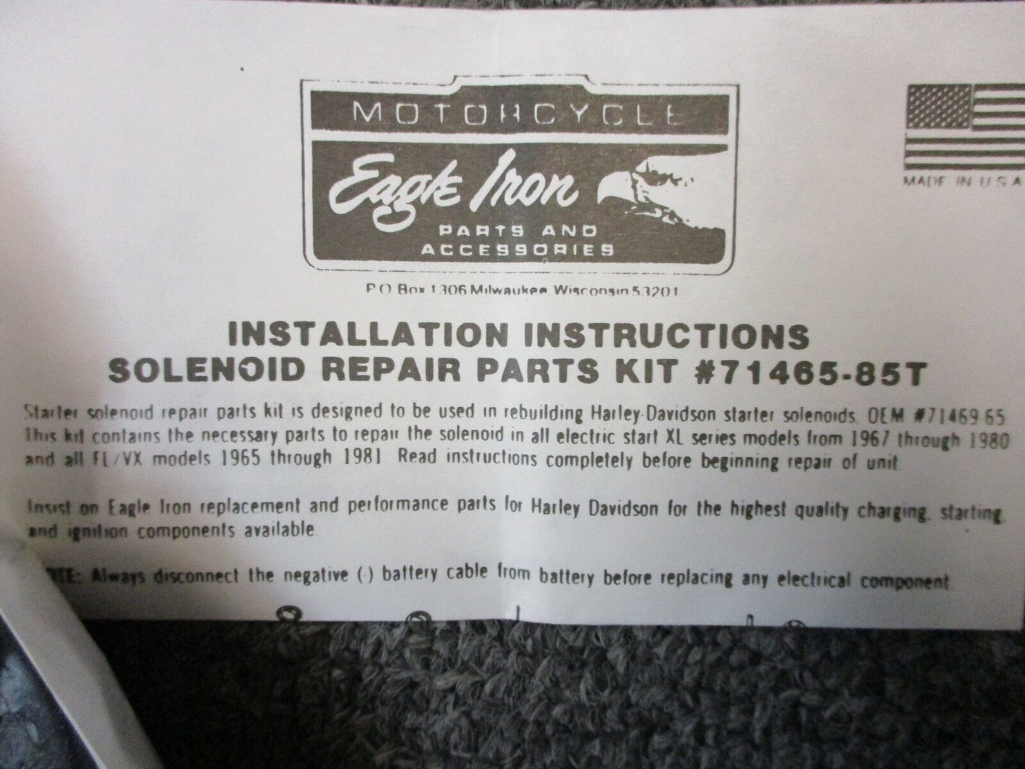 Harley Davidson OEM Solenoid Repair Assembly 71465-85T