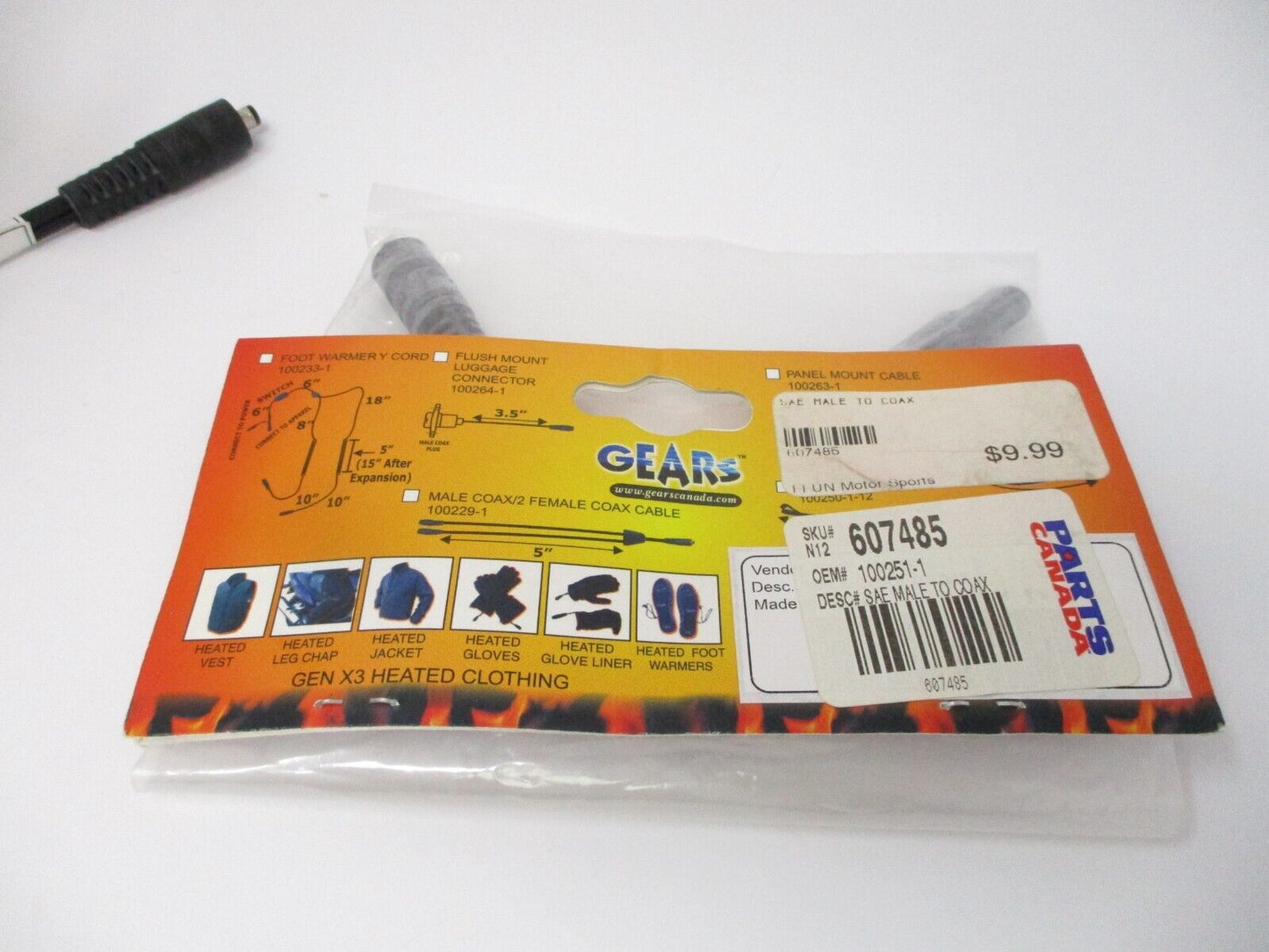 GEARS Heated Clothing adaptor SAE Male Coax to Sae 3" cable 100251-1 607485