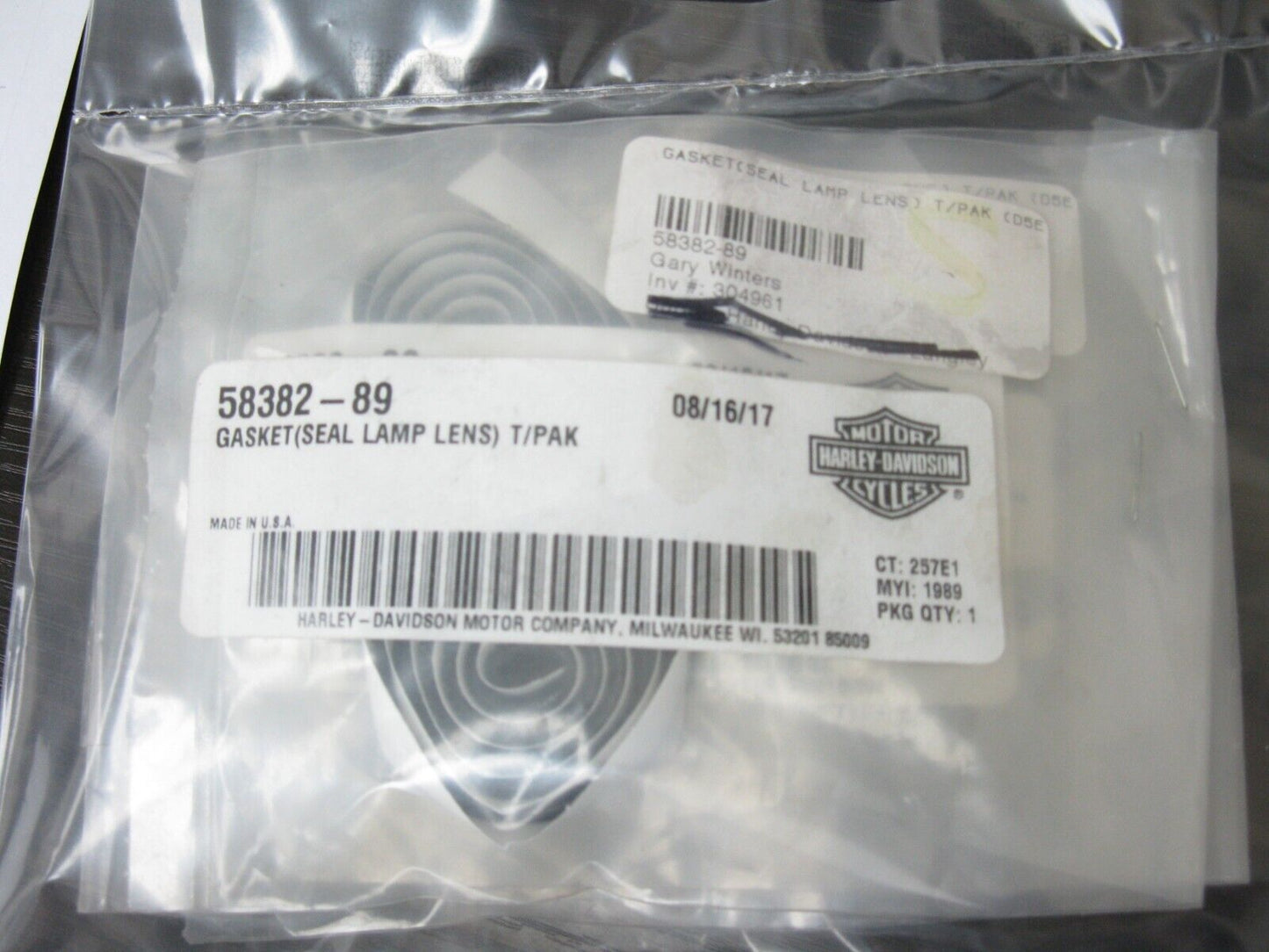 Harley-Davidson Seal Lamp Lens T/Pak Gasket Part Number P/N 58382-89 NEW OEM SET