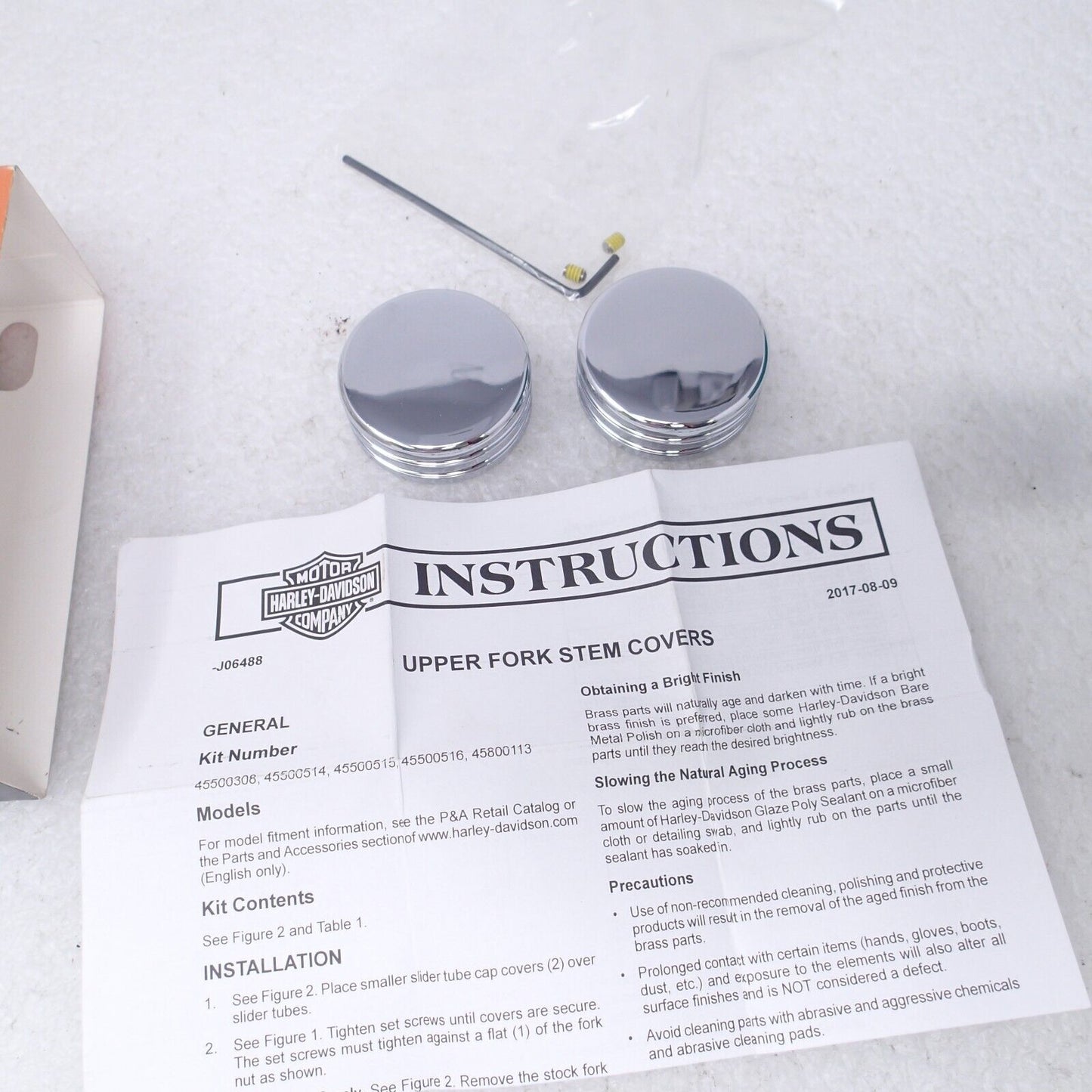 GENUINE OEM Harley Davidson Chrome Upper Fork Nut Covers 45500514 KIT 2pcs