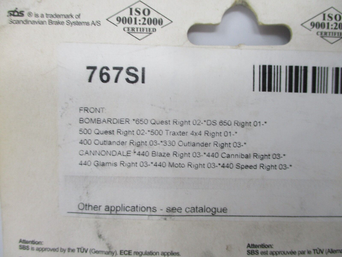 SBS 767SI BRAKE PADS BOMBARDIER DS650 767SI