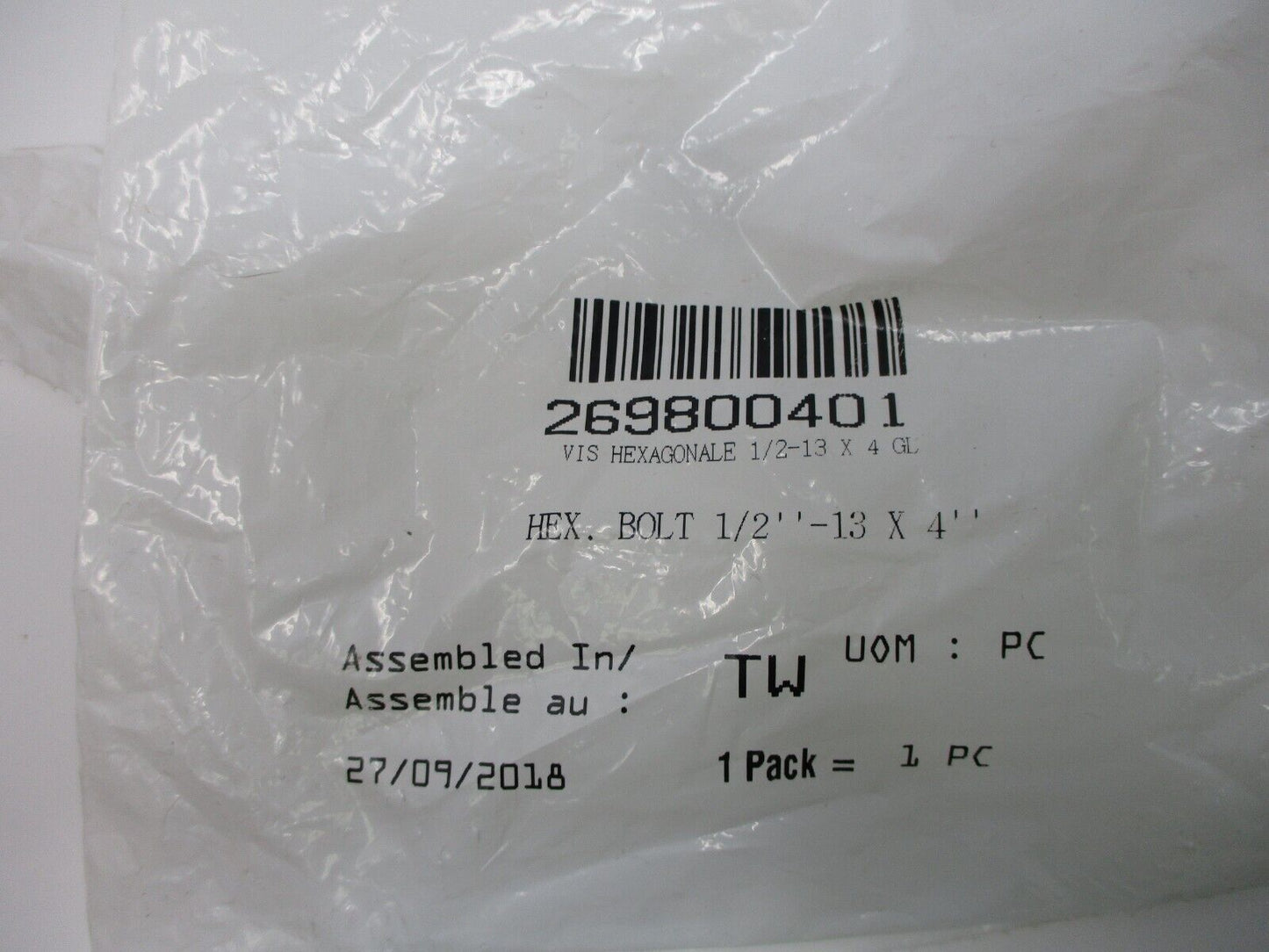 BRP SEADOO HEX. BOLT 1/2 -13 X 4 - OEM PART NO - 269800401