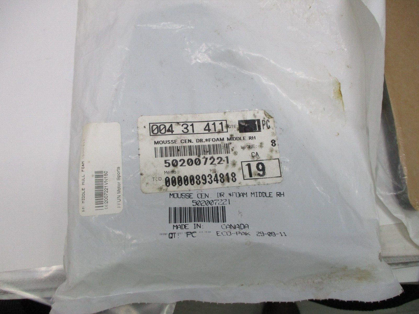 Ski-Doo New OEM Rh Middle Hull Foam, 502007221