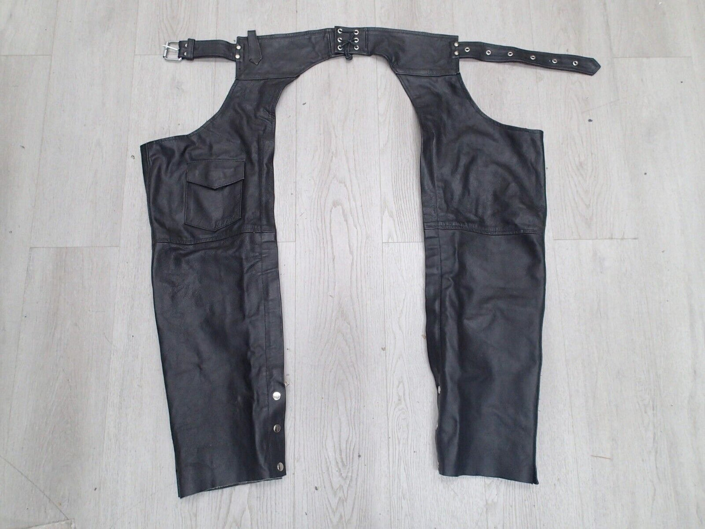 VTG Leather Men's Black Leather Chaps Biker Riding Motorcycle Riding Pants