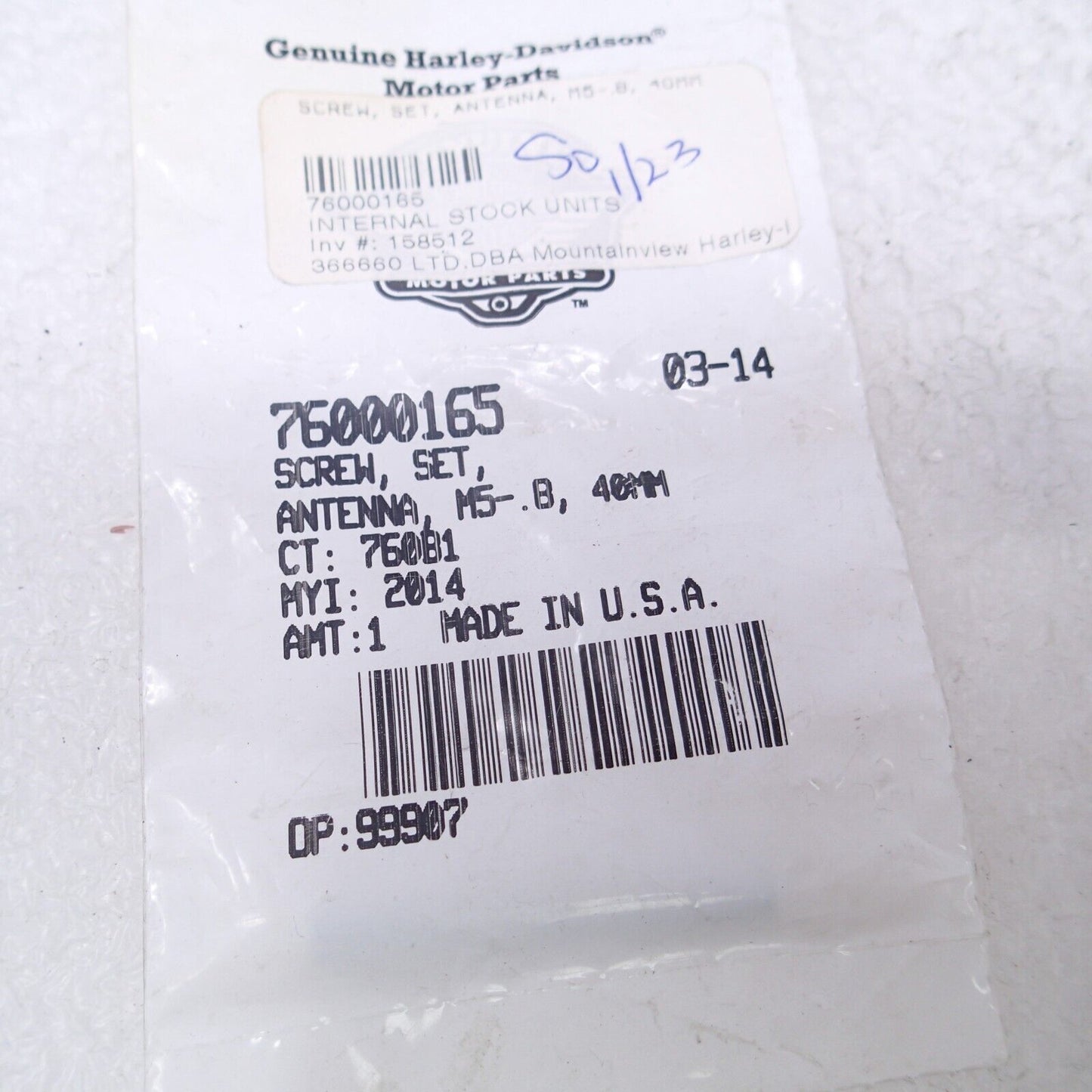 Harley Davidson Motorcycle Part OEM Screw 76000165 NEW