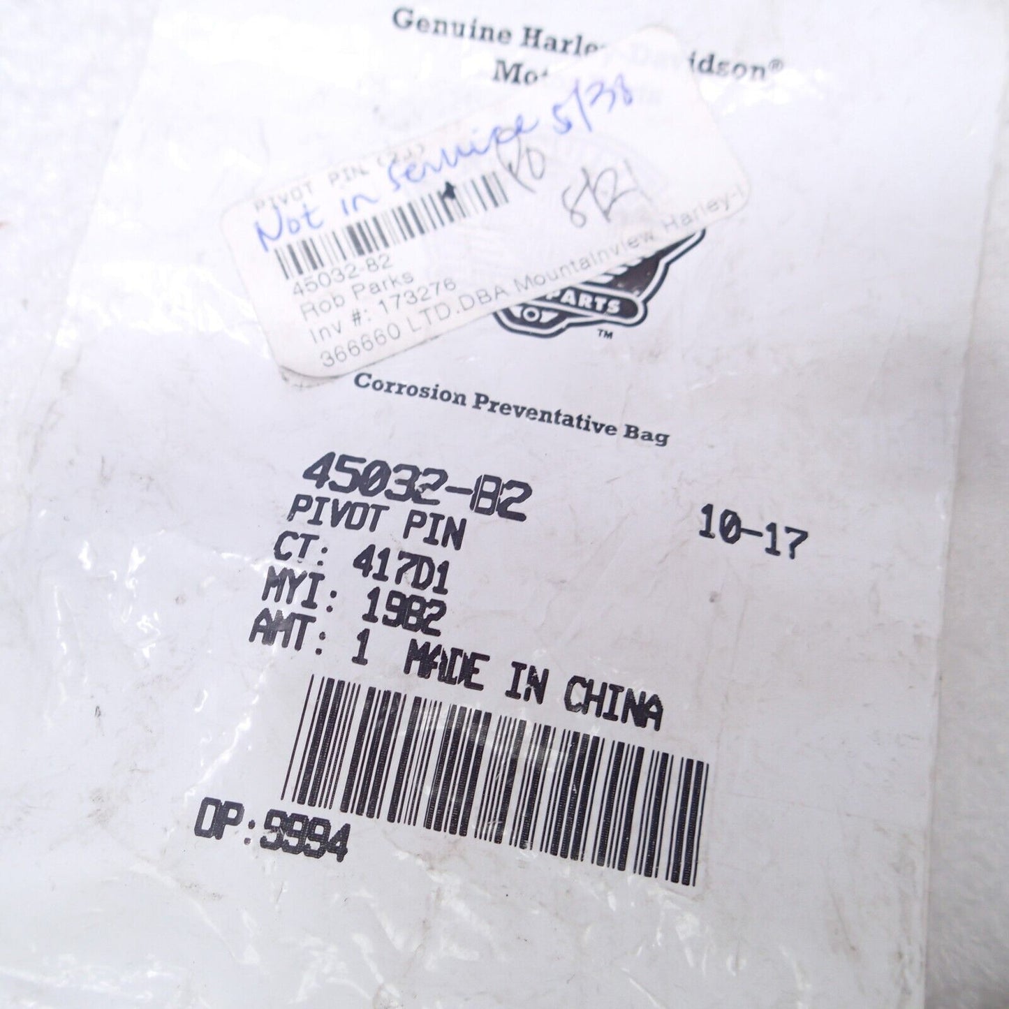 Harley Hand Lever Pivot Pin and Clip XL Sportster 45032-82
