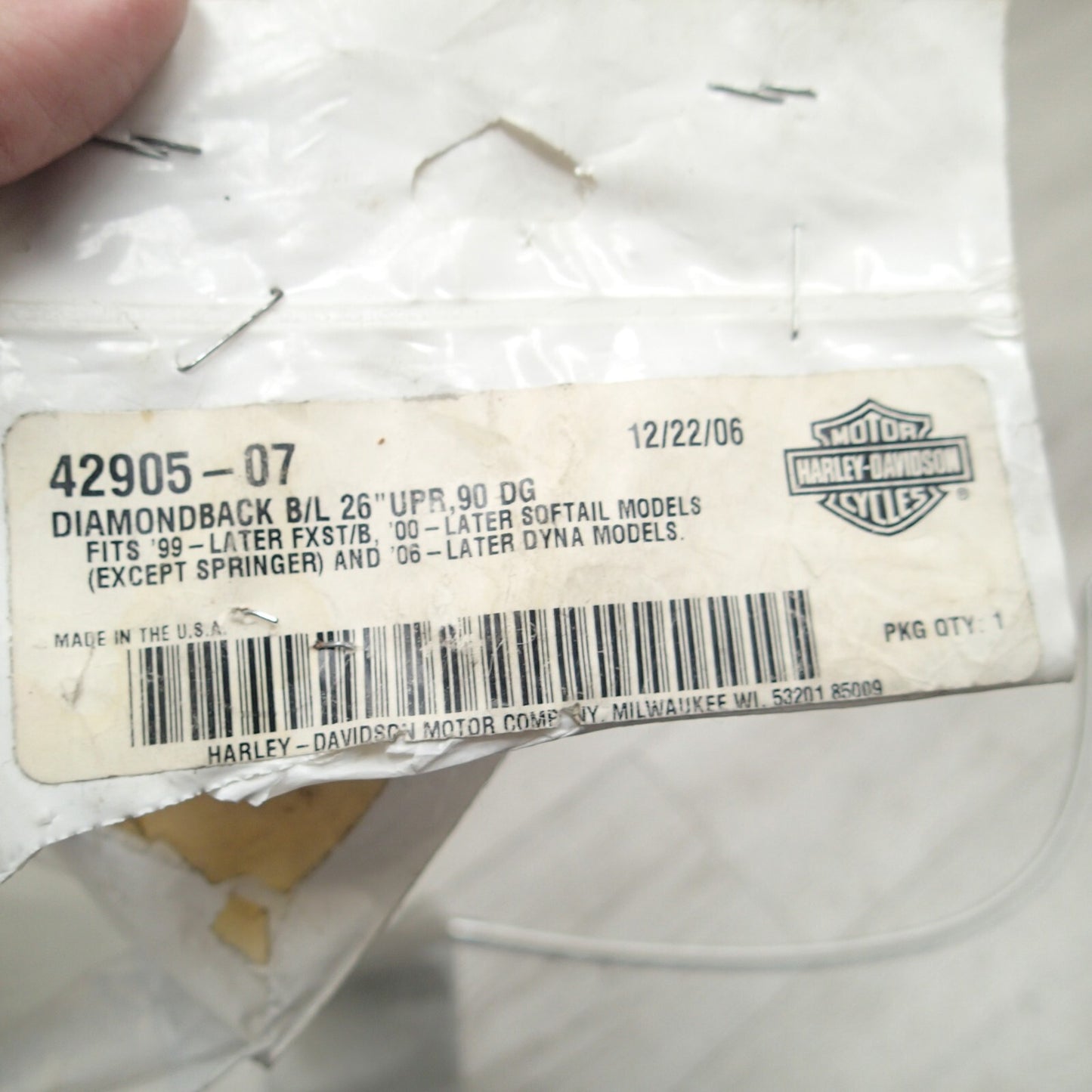 New Harley Diamondback Brakeline Kit 26 INCH UPPER 90 DG P/N 42905-07