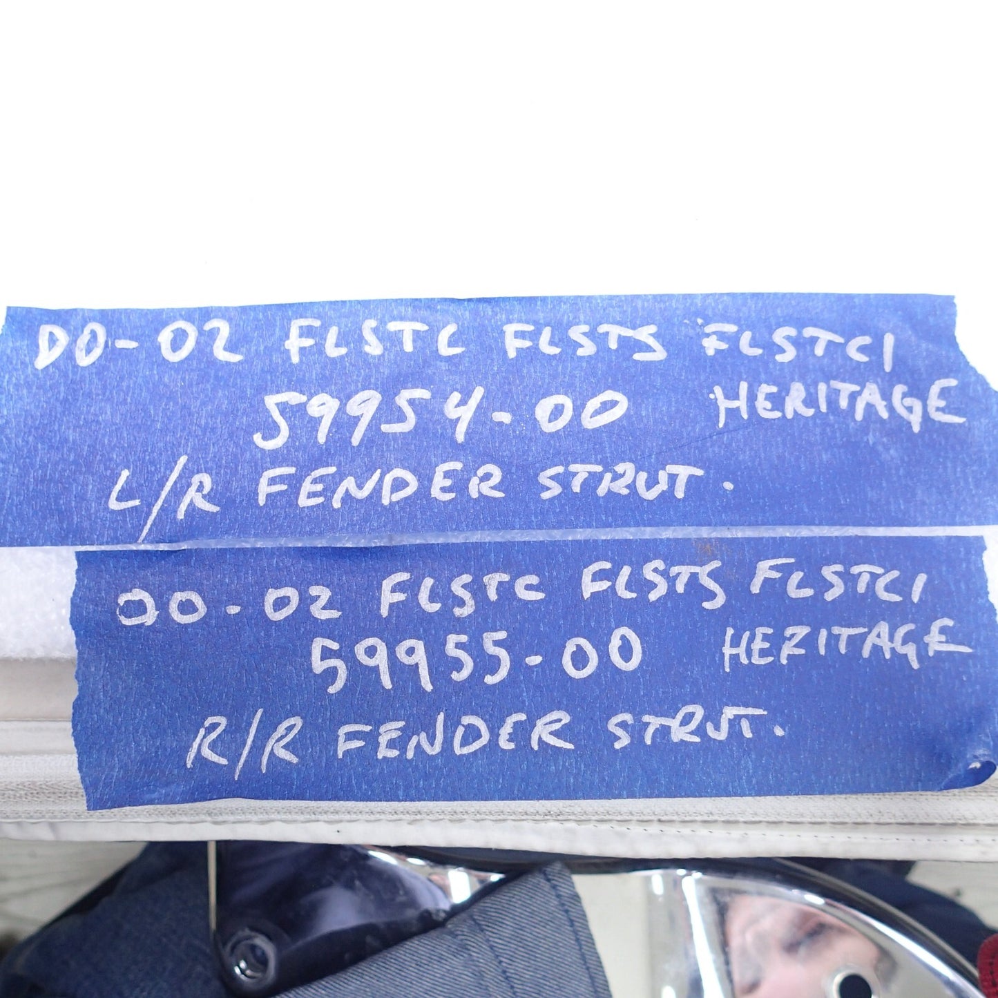 2002 Harley FLSTC Softail Heritage Rear Fender Chrome Braces 59955-00 59954-00