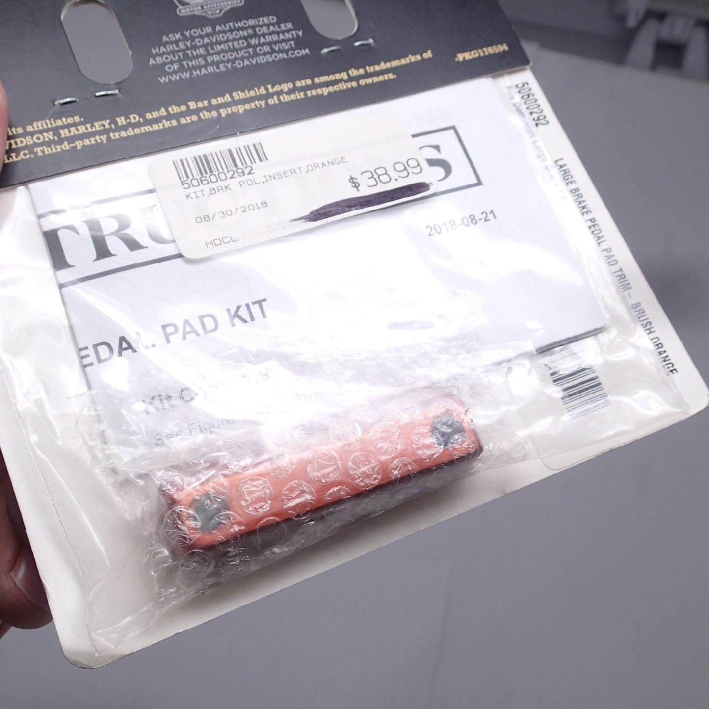 Harley Davidson Large Brake Pedal Pad Trim Piece- Brushed Orange -New-50600292