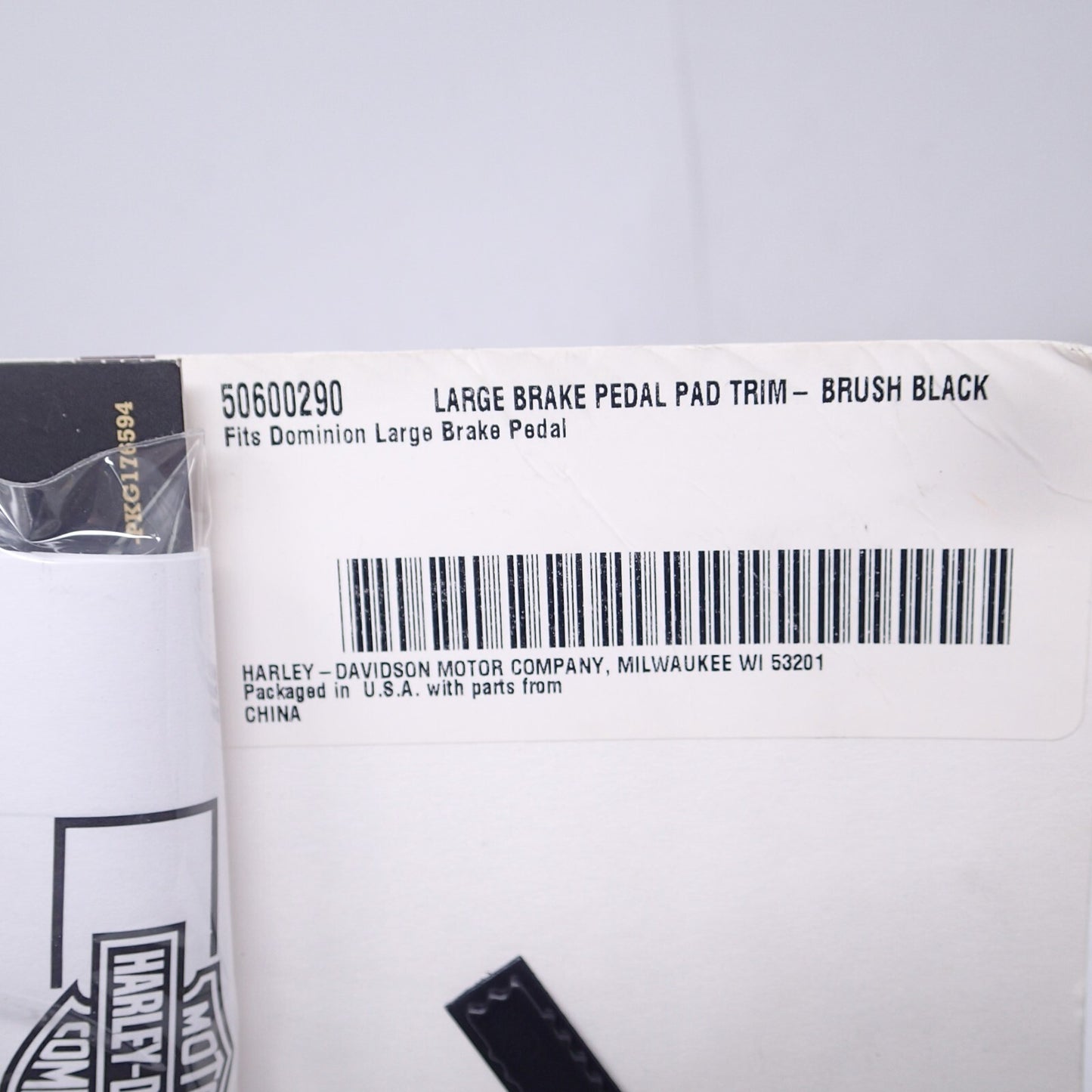 Harley Davidson Large Brake Pedal Pad Trim Piece- Brushed Black-New-50600290