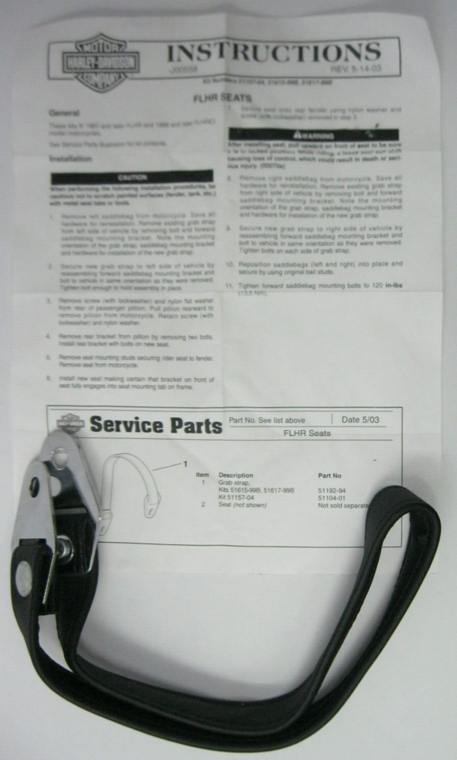 Harley-Davidson OEM Appx.27.25" from Center of Hole to Center of Hole Seat Strap