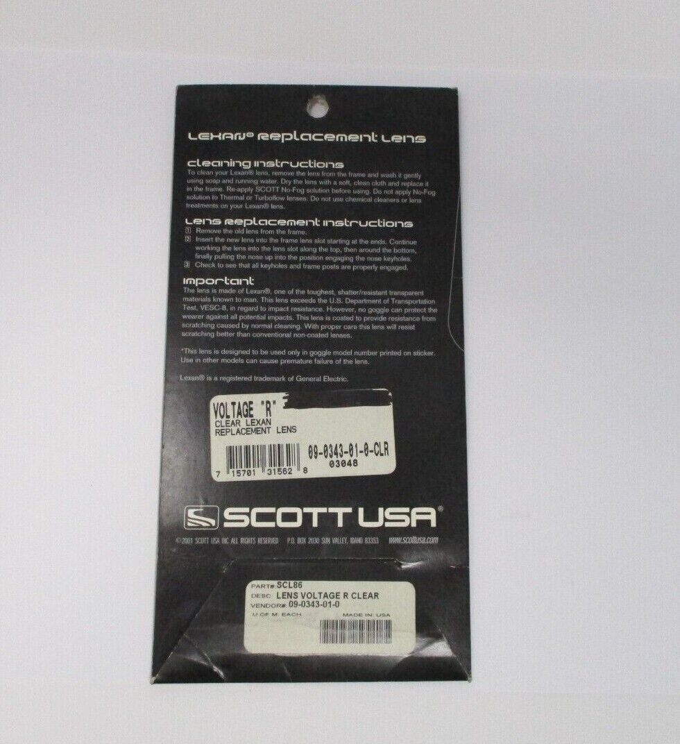 SCOTT USA Voltage R Clear Lexan Replacement Lens 09-0343-01-0-CLR