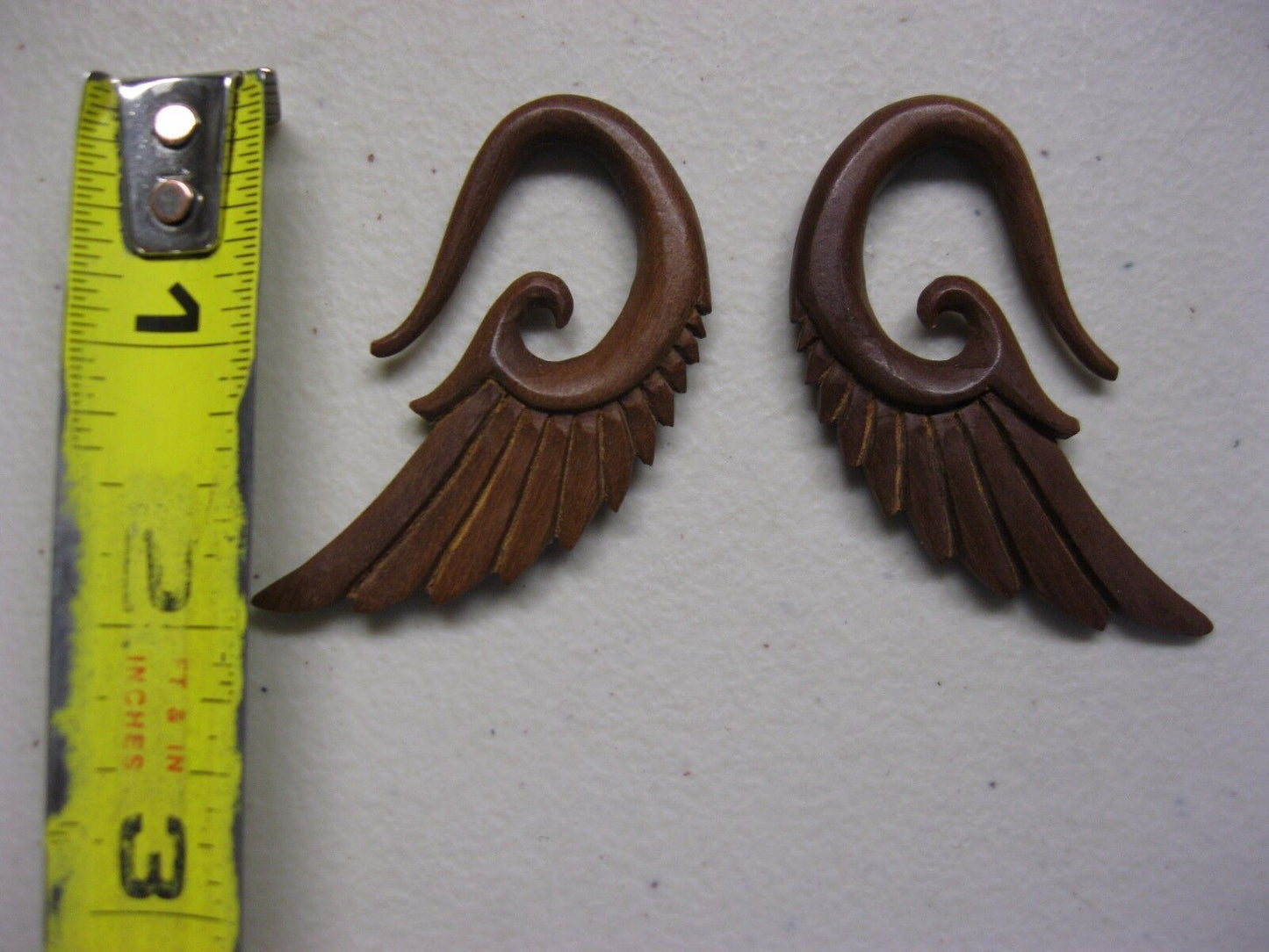 BROWN SANDALWOOD ANGEL WING TRIBAL EARRINGS EAR HOOKS