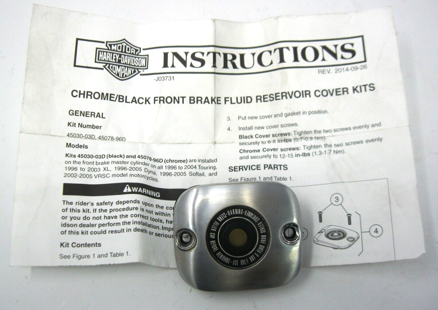 Harley Davidson OEM 96 05 Chrome Front Brake Reservoir Cap 45078 96D