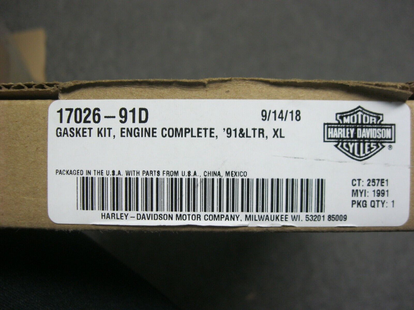 Harley Davidson OEM 1991 & Later XL Engine Gasket Kit (Not Complete) 17026-91D