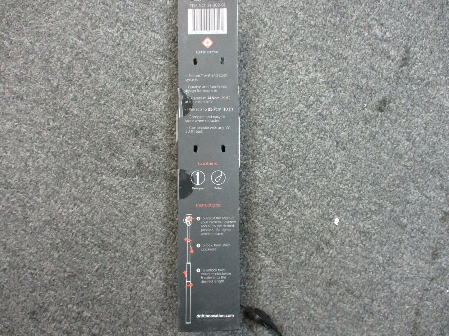 Drift Mono Pod for All Drift Cameras 10" to 29 " Selfie Mono Pod