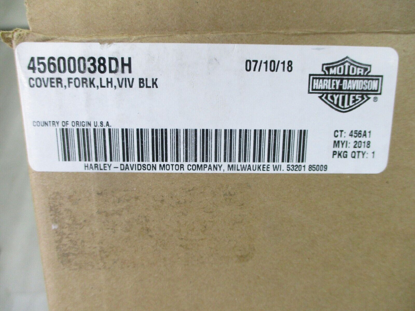 Harley-Davidson Vivid Black Left Fork Tube Cover OEM 45600038DH