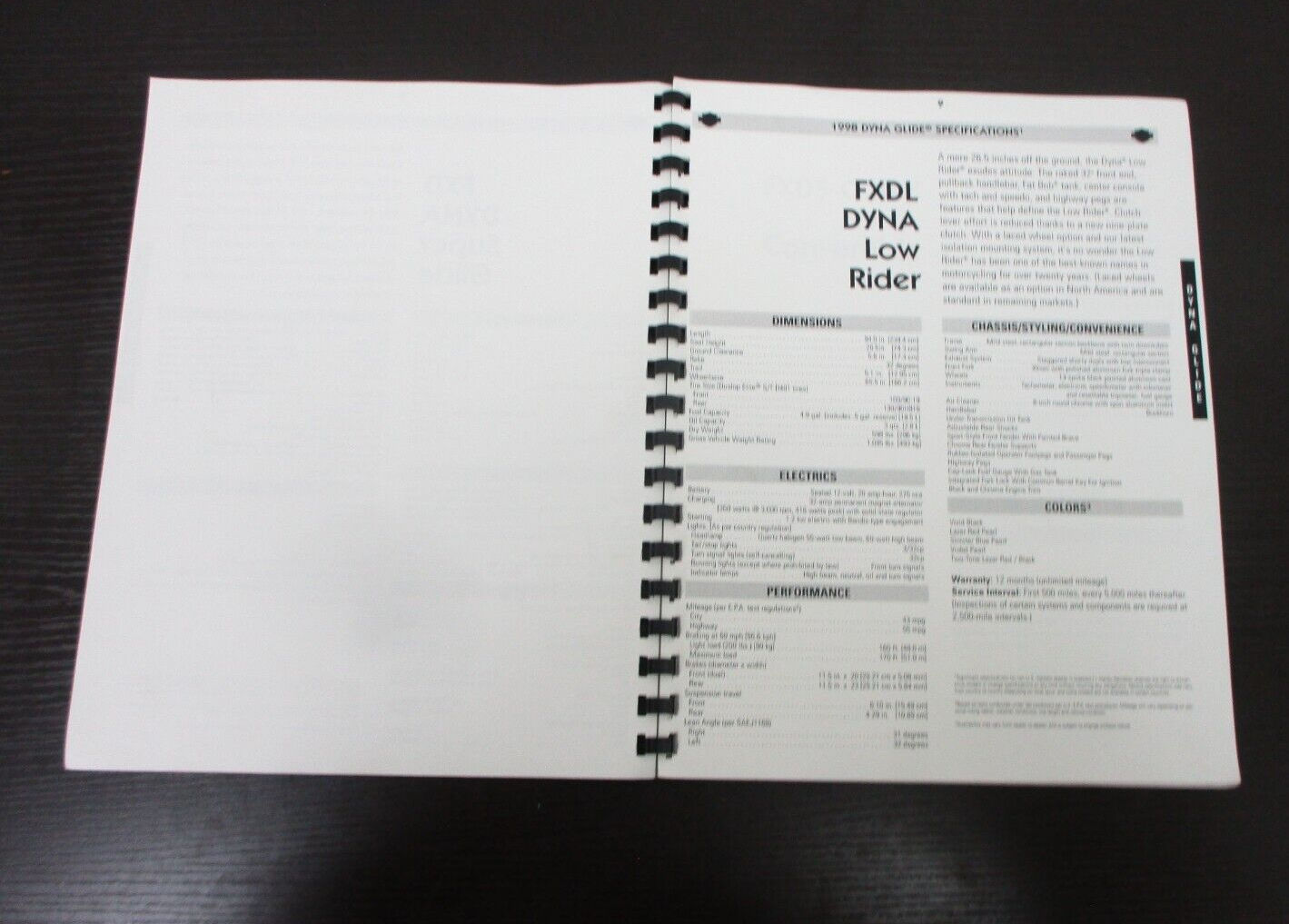 Harley-Davidson 1998 Specification Manual