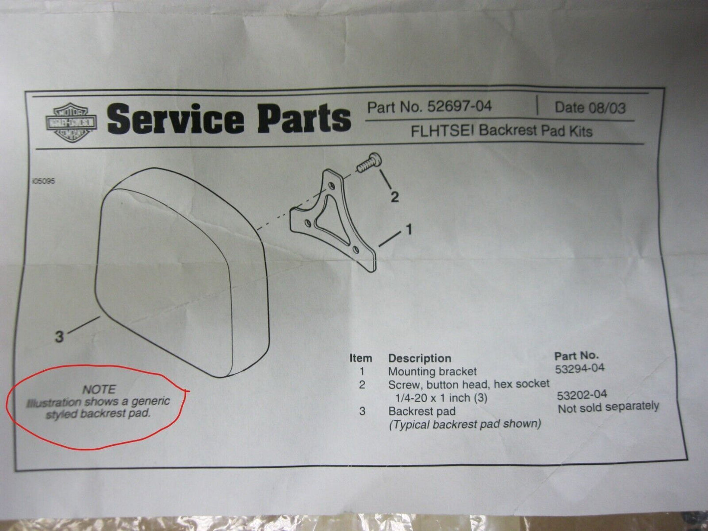Harley-Davidson OEM FLHTSE Backrest Pad Kit 52697-04