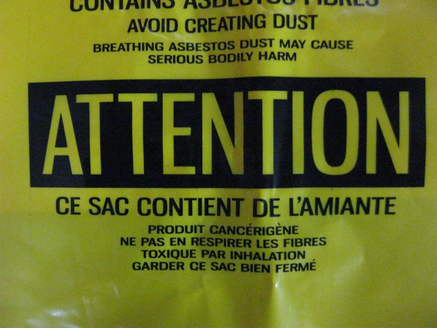 NEW 3MM YELLOW ASBESTOS DISPOSAL BAGS (PACK OF 30) 33" x 39-1/2" (84 X 101 cm)
