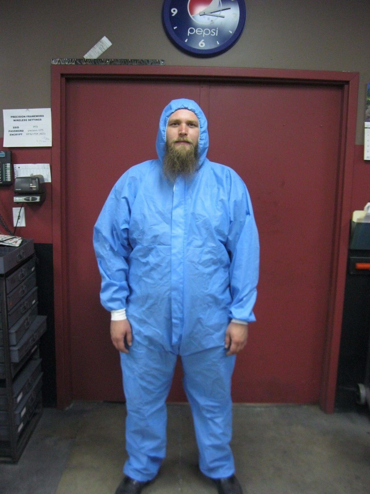1 BLUE SMS PAINT SUIT COVERALLS WITH HOOD SIZE LARGE