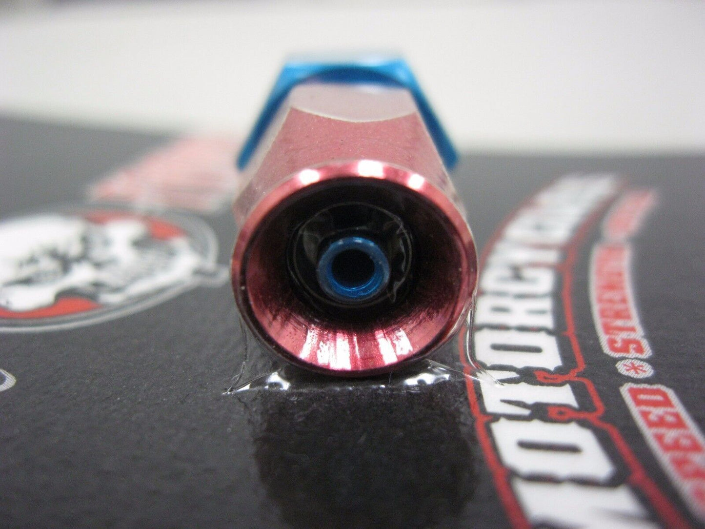 GALFER BLUE AND RED ALUMINUM 10x1.25 FIXED STRAIGHT MALE SHORT FITTING 139442