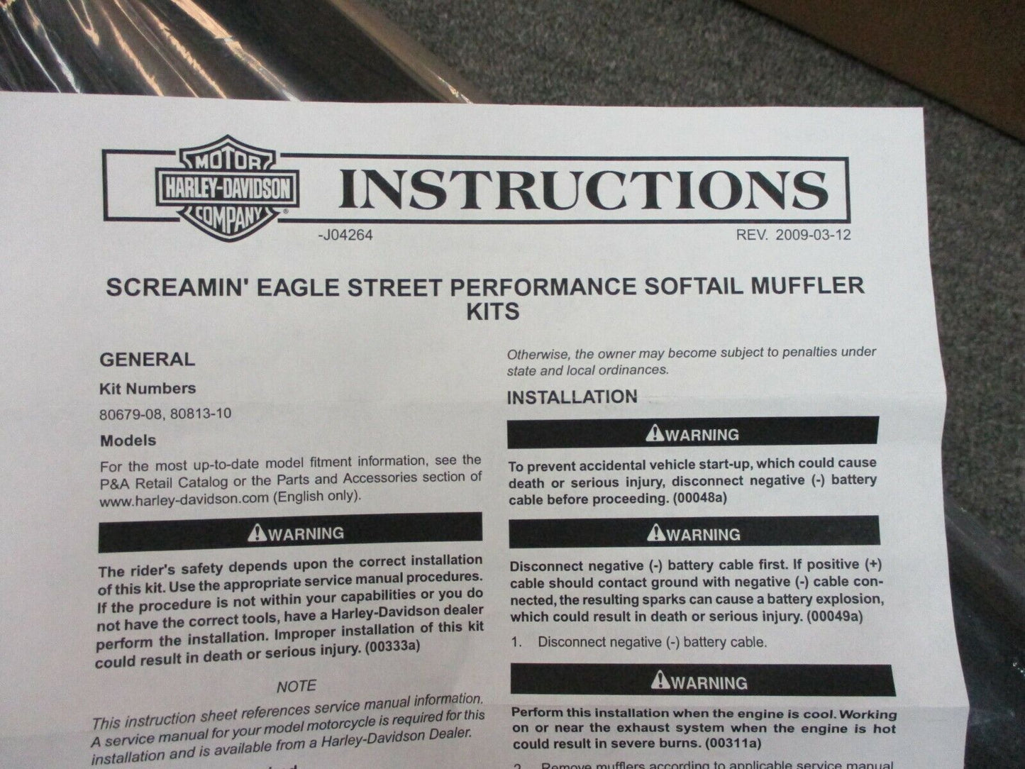 Harley Davidson OEM Screamin Eagle Softail Dual Muffler Kit Black 80813-10