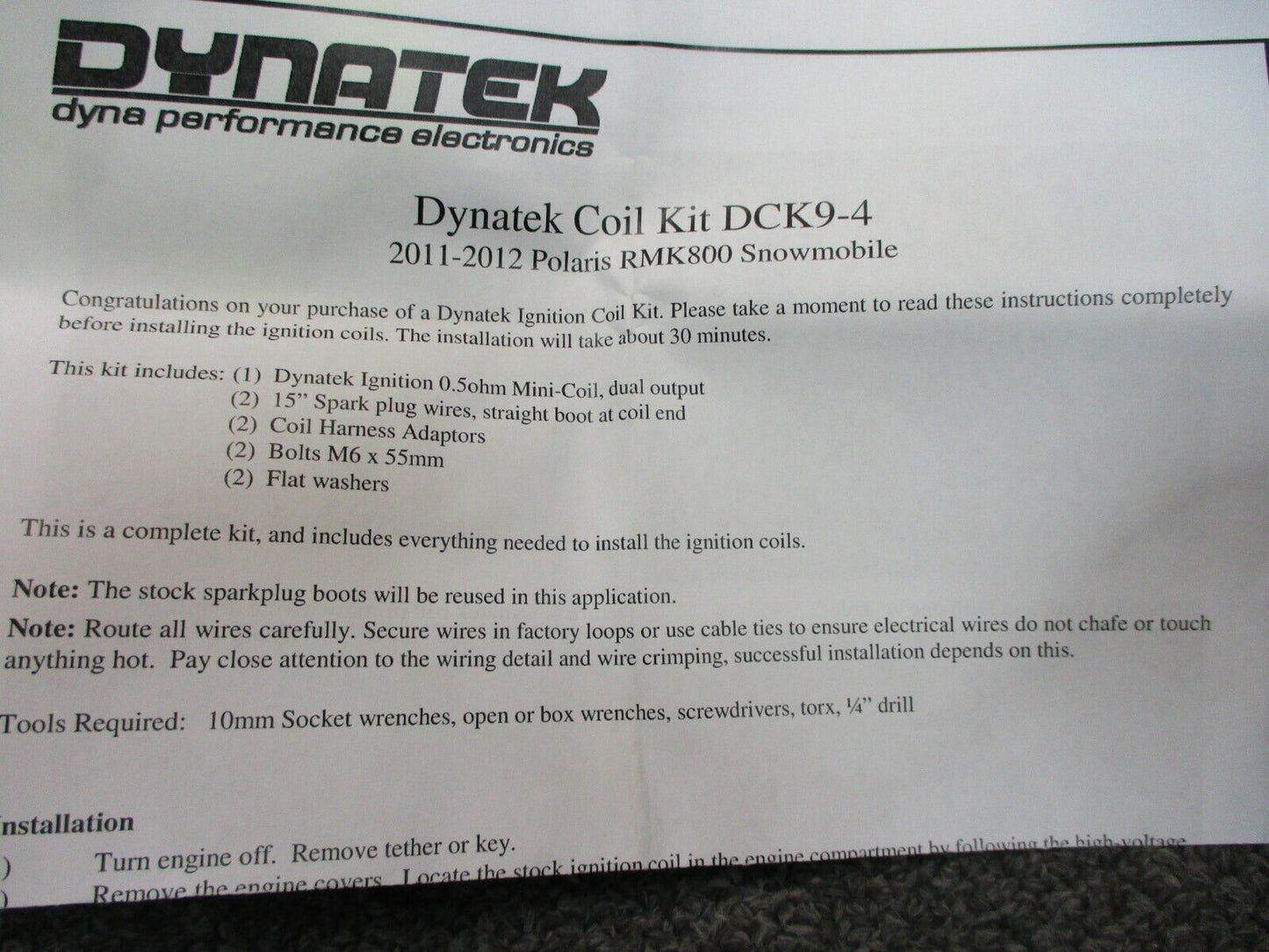 Dynatek Coil Kit DCK9-4 11-12 Polaris RMK800 Snowmobile