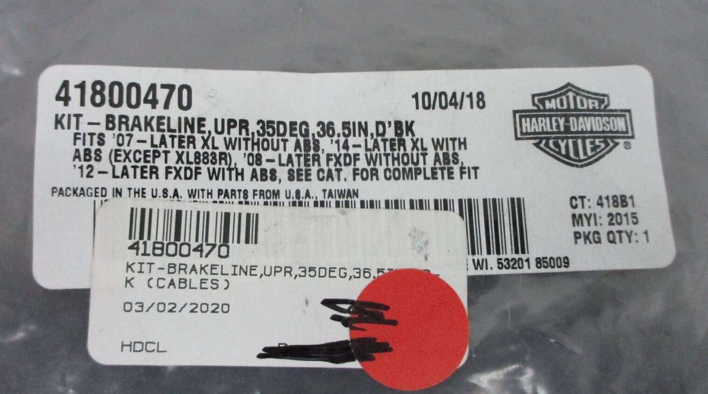 Harley-Davidson Diamond Black Brake Line  Upper 35 Deg 36.5" 41800470