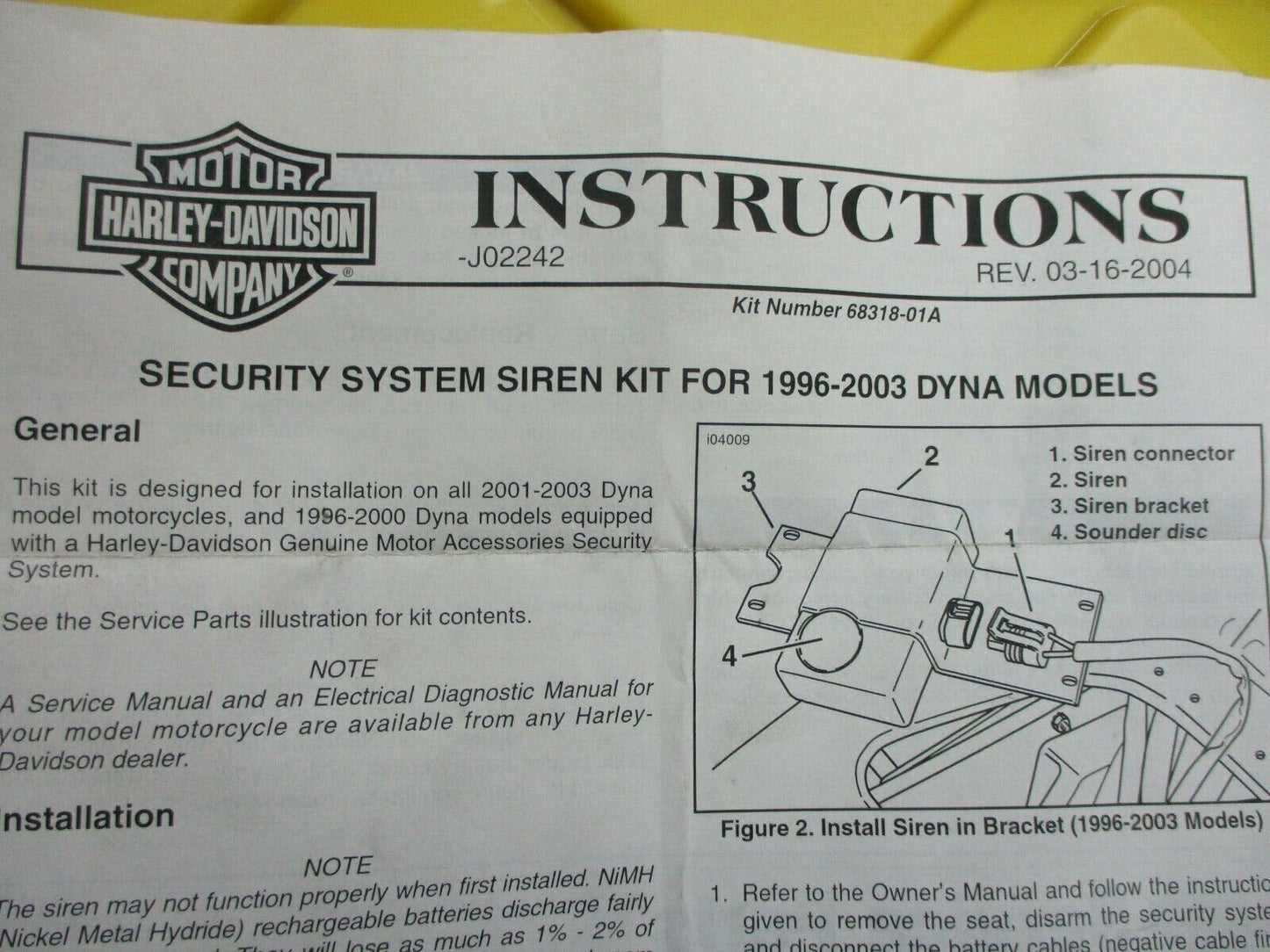 Harley Davidson OEM DYNA/FXR Security System Smart Siren Kit 1996-03 68318-01A