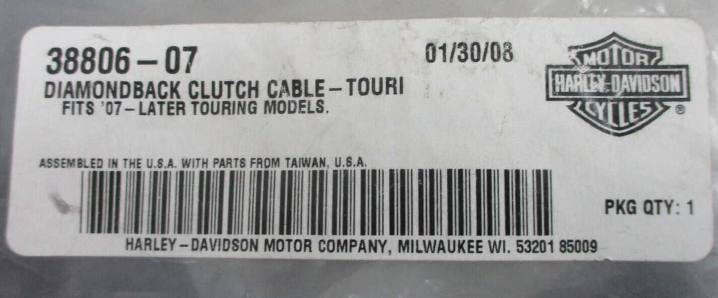 Harley-Davidson Diamond Black  Clutch Cable Fits '07-Later Touring  38806-07