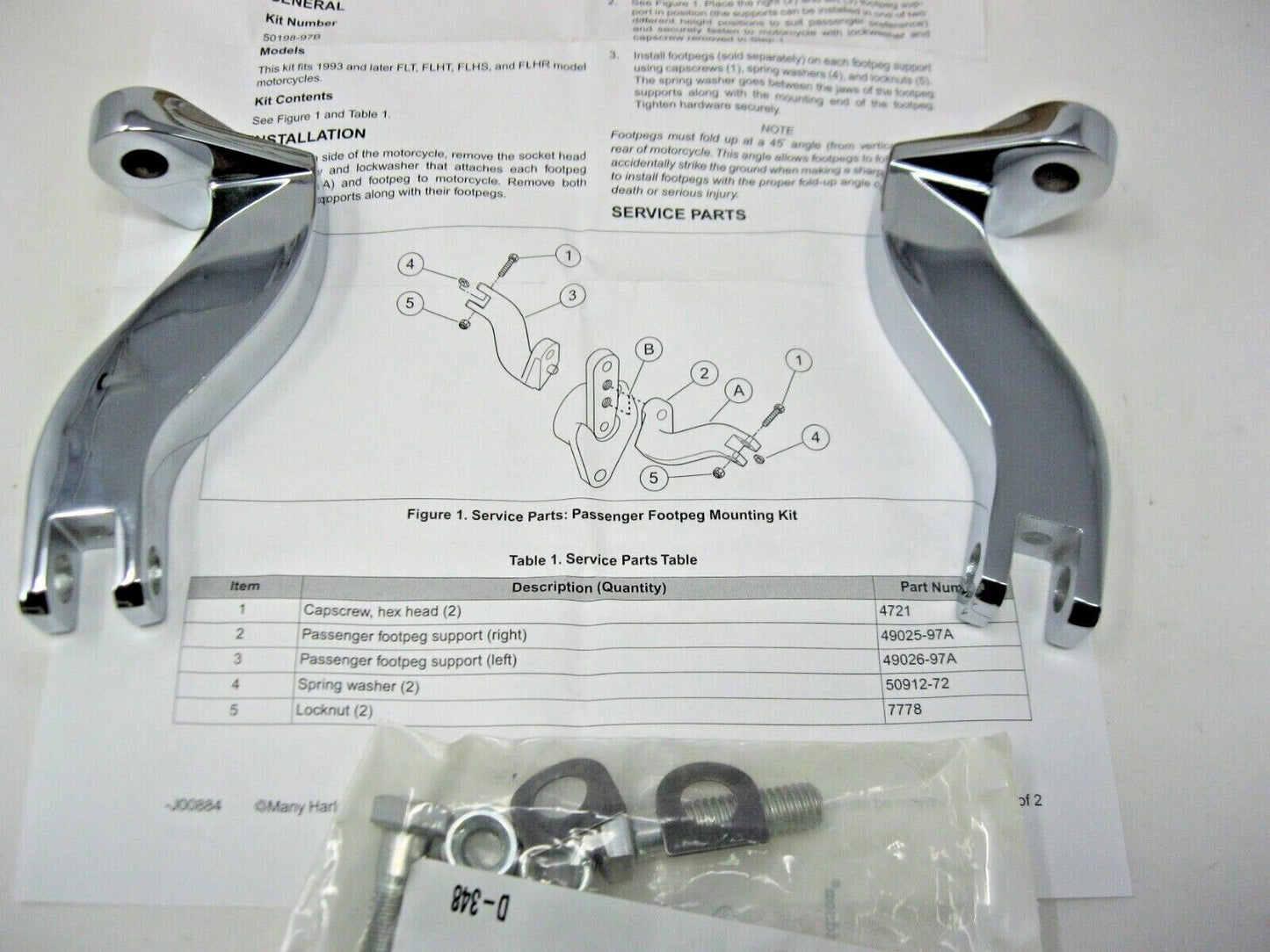 Harley Davidson OEM 98 & Later Touring Passenger Chrome Footpeg Mounts 50198-97B