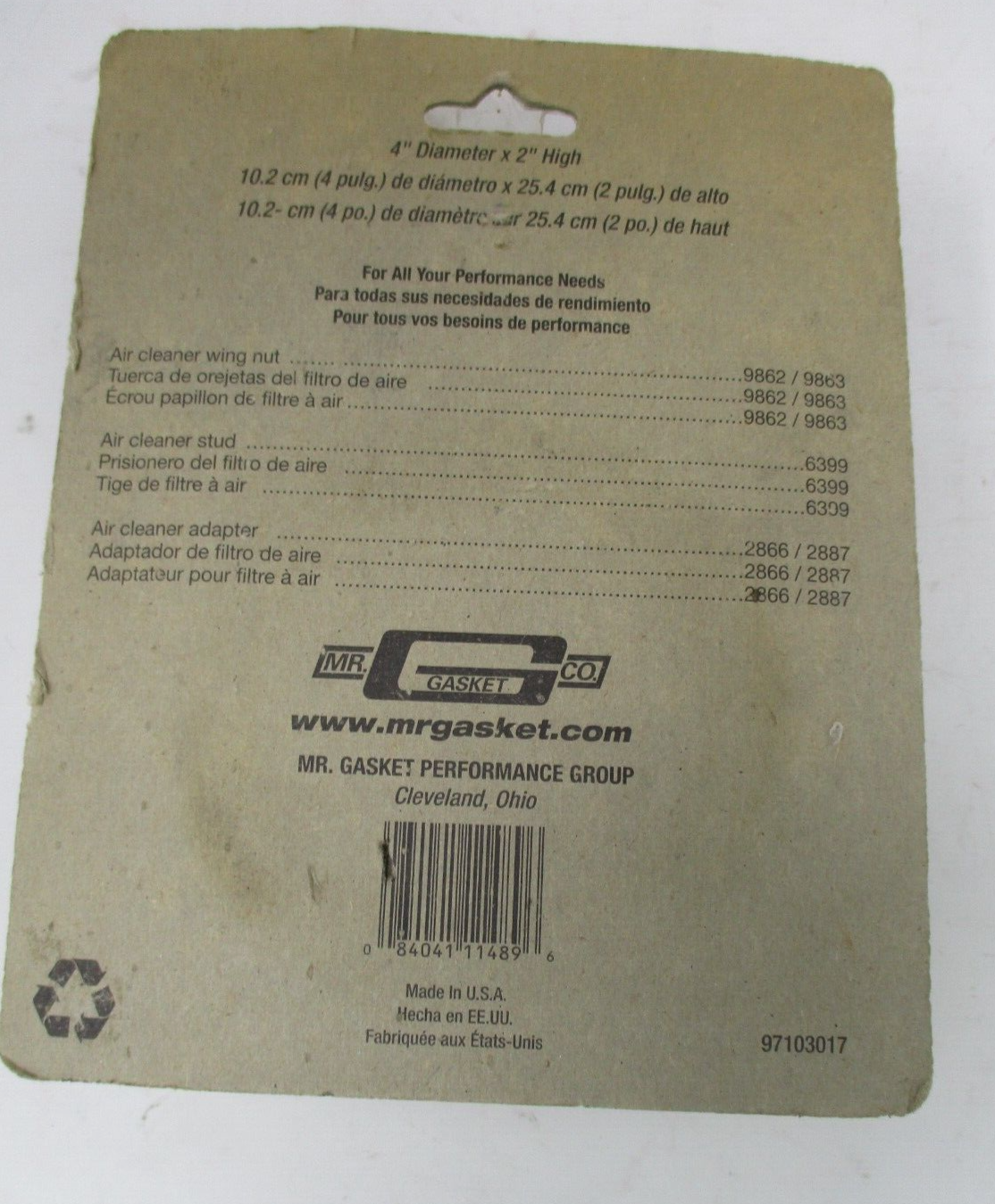 Mr. Gasket  Replacement Air Filter Element 1489A