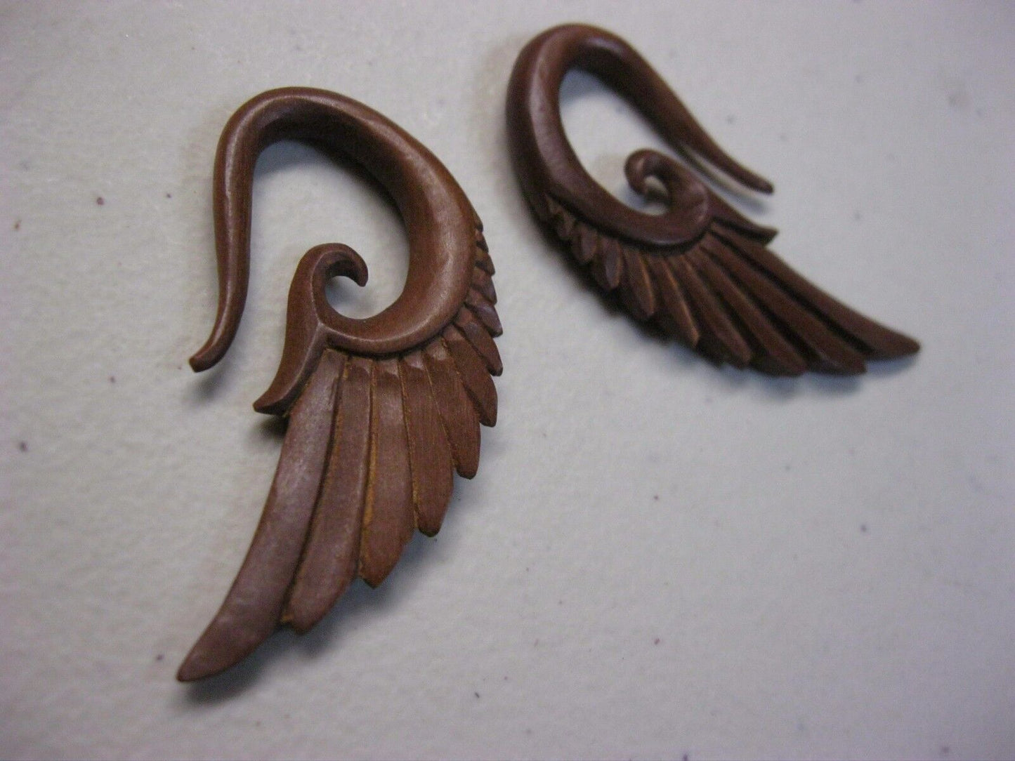 BROWN SANDALWOOD ANGEL WING TRIBAL EARRINGS EAR HOOKS