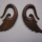 BROWN SANDALWOOD ANGEL WING TRIBAL EARRINGS EAR HOOKS