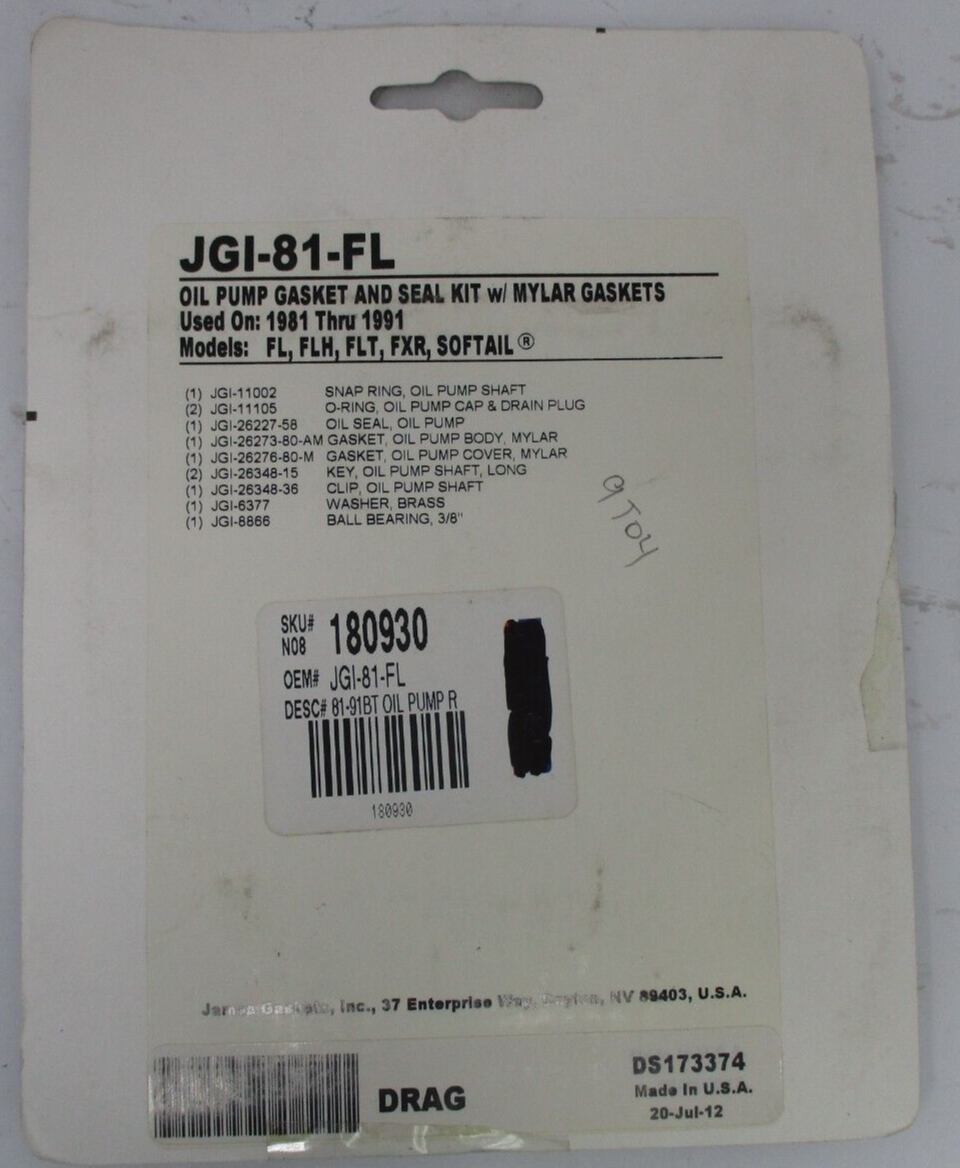 JAMES GASKET Oil Pump and Seal Kit w/ Mylar Gasket JGI-81-FL