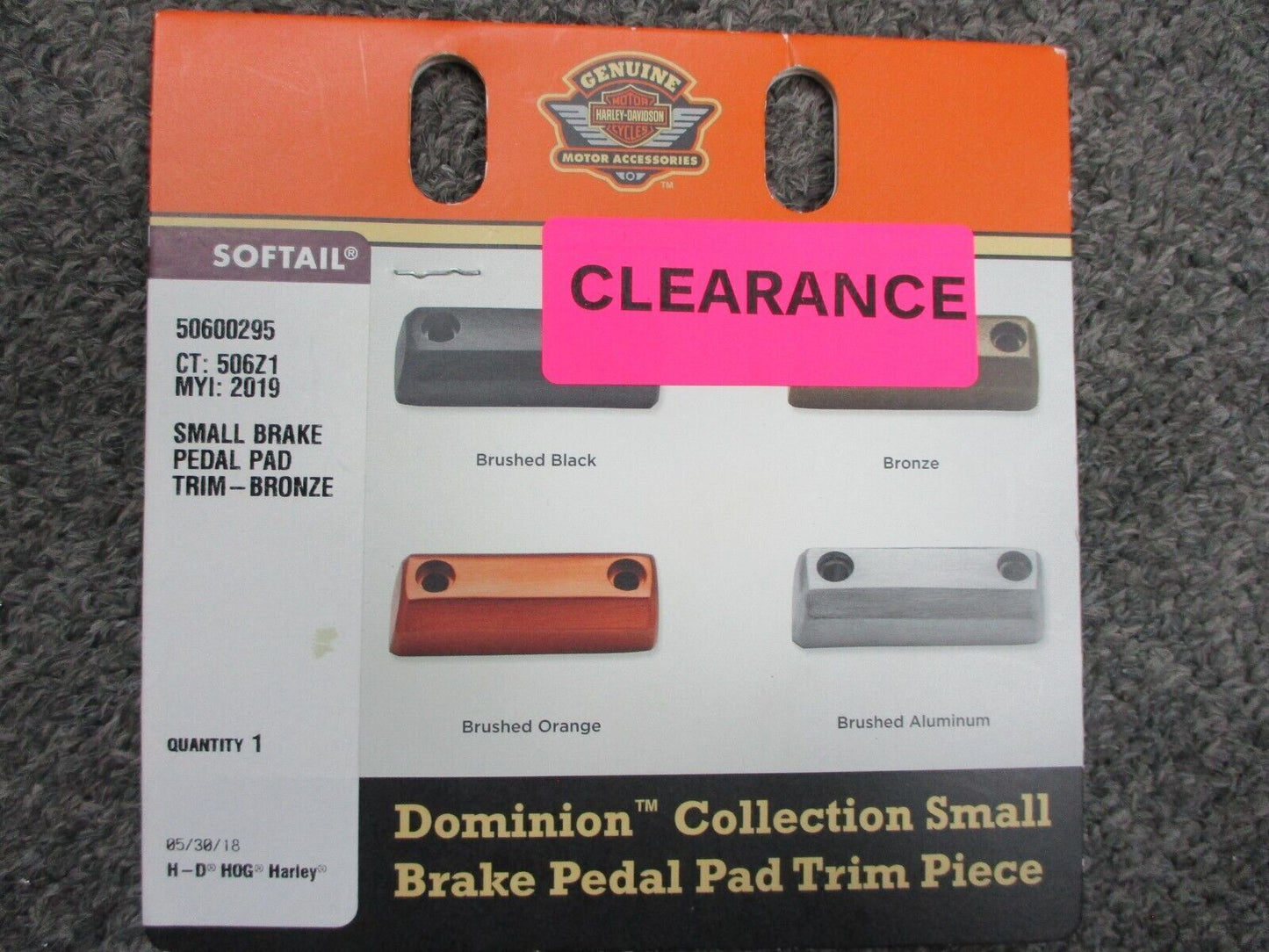 Harley Davidson OEM Dominion Small Brake Pedal Pad Trim Bronze 50600295