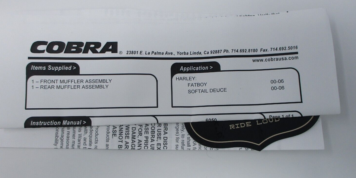 Cobra Front and Rear Chrome Muffler  1801-0709