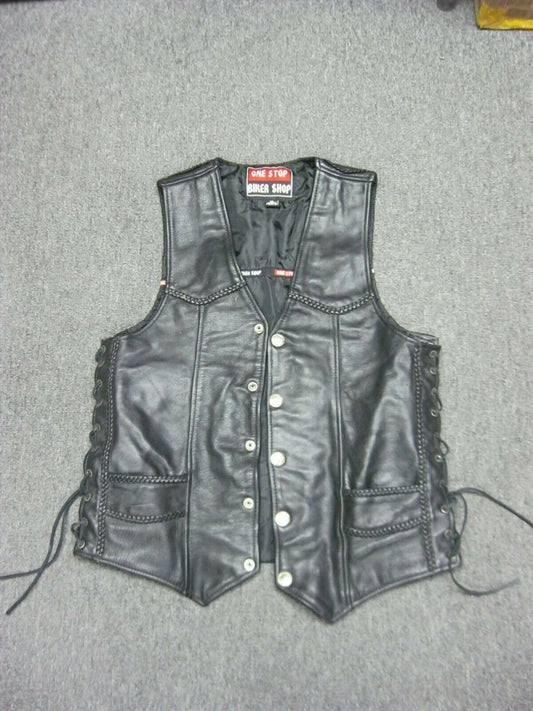 Motorcycle Biker Jacket Mens Size XS Leather Vest Buffalo Snap Button Front