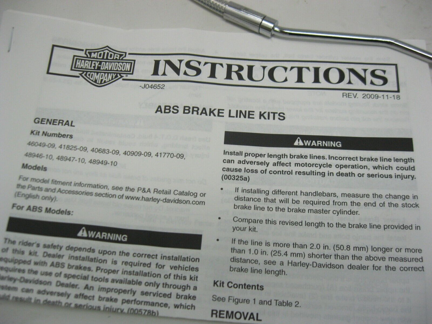 Harley-Davidson OEM Brake Line, Diamondback, FLH/T 41770-09