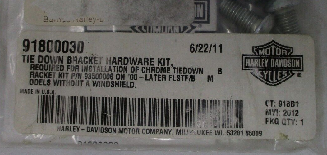 Harley-Davidson Tie-Down Bracket Hardware Kit 91800030