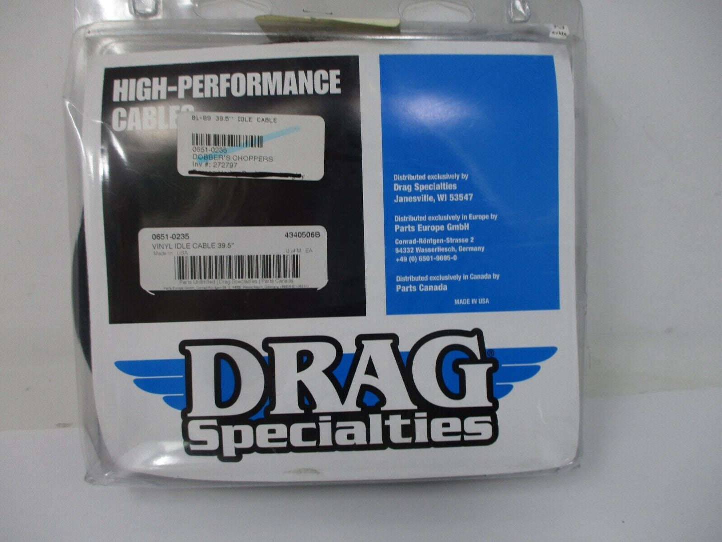 DRAG SPECIALTIES  39.5" VINYL IDLE CABLE  OEM  4340506B