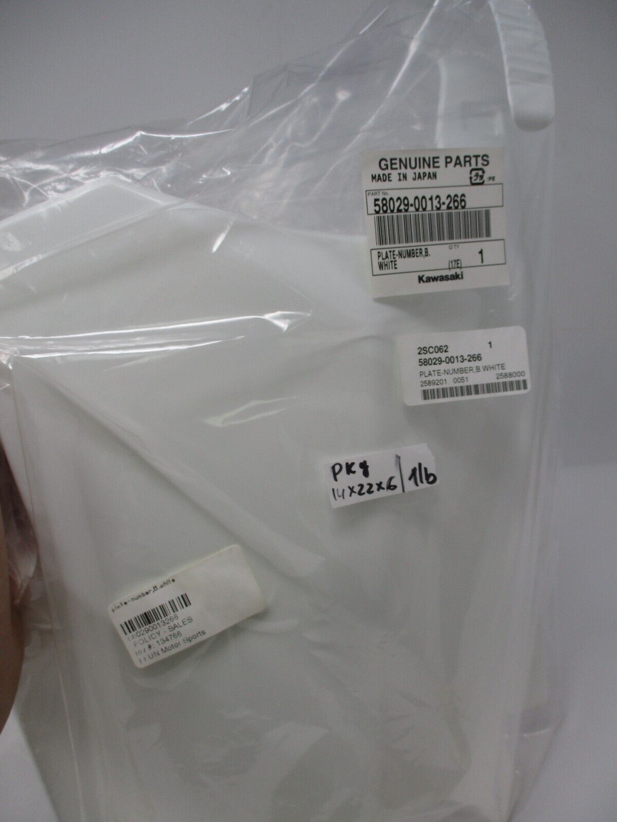 New OEM Kawasaki PLATE NUMBER B.WHITE  KX250F/450/450F 58029-0013-266